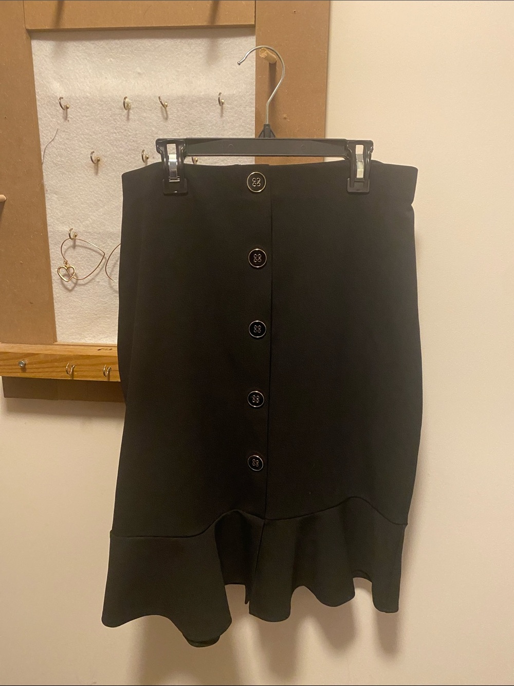 Black Button-Front Ruffle Hem Skirt